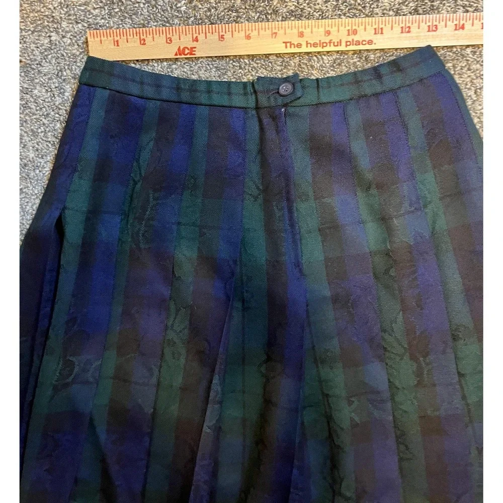 Vintage Pendleton Skirt Womens Petite 12 Green Striped Wool Pleated‎ Midi USA - Picture 9 of 12